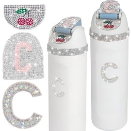 JUNIQUTE 4 PCS Use for Owala Water Bottle 16oz 24oz 32oz 40oz Accessories,Juni QUTE, Bling Rhinestone Letter Charms and Stickers Cherry Designs for Owala (C)