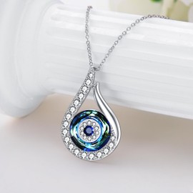 PELOVNY Evil Eye Crystal Necklace 925 Sterling Silver Nazar Eye Protection Necklace Evil Eye Amulet Jewelry Gifts for Women