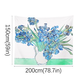Berkin Arts Decor Tapestry for Hanging, Background Made of High-Quality Polyester Fabric, Generative Art, White/Blue/Petrol, 150 x 200 cm (Vincent van Gogh-Irissen 2)