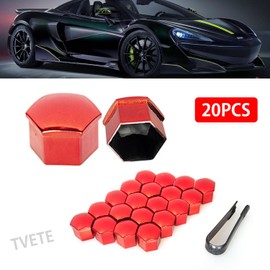 TVETE Wheel Nut Cover, Wheel Nut Cap, Tire Nut Cover, 0.8 inches (21 mm), Red Hex Lock Type Wheel Nut Cover, Wheel Decorative Screw Cap, Nut Protection Cover, Automotive Screw Cap, Anti-theft Nut