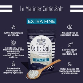Le Marinier French Sea Salt Extra Fine, 8.81oz – 0.6lb. Mineral Rich, Unrefined French Sea Salt 100% Natural, Hand Harvested Mineral from the Celtic Sea (0.6lb Extra Fine)