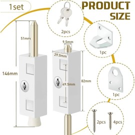 No Brand Sliding Door Lock Rectangle Patio Door Lock Keyed for Glass Hinged Security Bar.
