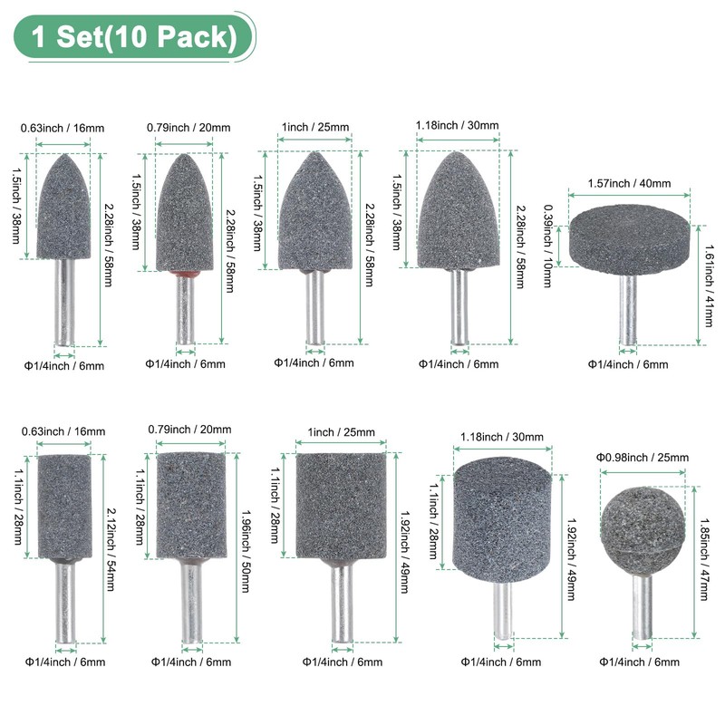 M METERXITY 10-Pack Abrasive Mounted Stone Grinding Bits, 1/4 IN(6mm)