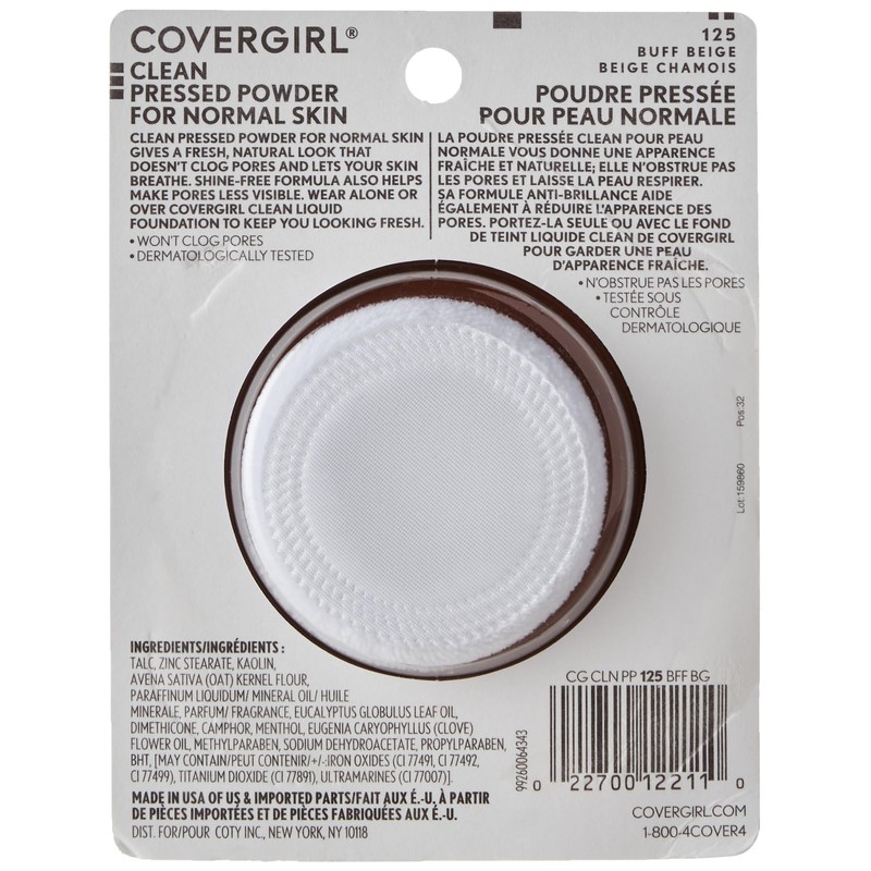 Covergirl Clean Pressed Powder Foundation, 125 Buff Beige, 0.39 Fl