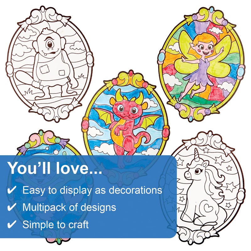 Baker Ross FN086 Mythical Creatures Colour-in Window Decorations - Pack