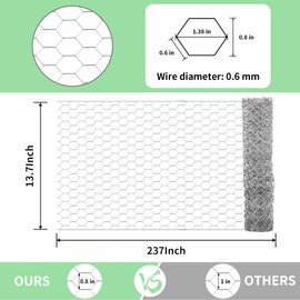 Miuwauer Chicken Wire Chicken Wire 13.7 in x 237 in Poultry Wire Netting Hexagonal Galvanized Mesh Garden Fence Barrier for Pet Rabbit Chicken Fencing with 100 Pcs Cable Zip Ties