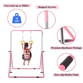 LIEVIM Gymnastics Horizontal Bars with Rings, for Kids Ages 3-12 (Mainly 6-12), Foldable and Height Adjustable, Boys and Girls Indoor Gymnastics Equipment, Children Training Monkey Bars Blue