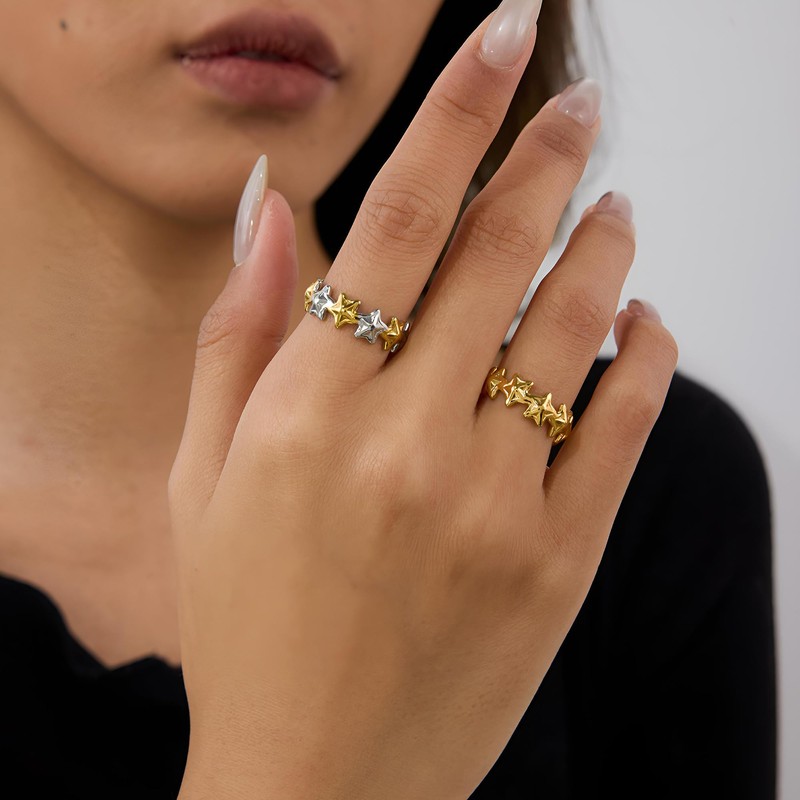 AOLIMI Gold Stackable Rings for Women Star Adjustable Open Ring