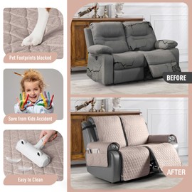 TAOCOCO 100% Waterproof Recliner Cover, Non-Slip Washable Reclining Couch Cover with Elastic Leg Straps, Furniture Protector for Dogs (Peach, 2 Seater)