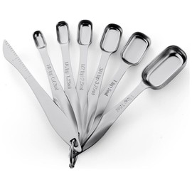 U Chef Cucharas Medidoras de Cocina, Juego de 7 Tazas Medidoras de Cocina Rectangular y Ovalado, Cucharas Medidoras Acero Inoxidable, Herramientas de 
