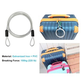 TSSS 2 PCS 2 Meters Security Cable Luggage Lock Safety Cable Wire with Double Looped Ends, Thickness 4.6mm Iron Galvanized PVC Coated Braided Security Ropes, Max. Load 100KG