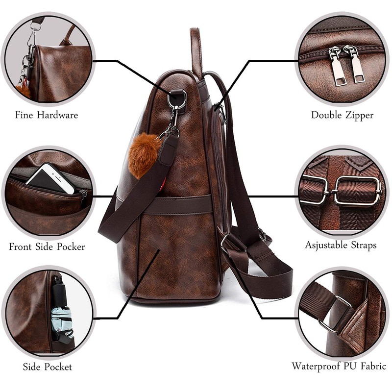 Ladies’ Soft PU Leather Backpack Handbag, Shoulder Bag, All in
