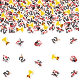 kreat4joy 200pcs Two Fast Birthday Decoration Table Confetti Double-Sided Printing Table Decoration for Two Fast 2 Curious Retro Vintage Race Car 2nd Birthday Decoration Boy