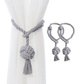 JQWUPUP JQWUPUP 2 Pack Rustic Curtain Tiebacks - Outdoor Curtain Drapery Holdbacks Holders - Hand Knitting Cotton Rope Drape Tie Backs for Sheer and Blackout Curtain(Set of 2, Grey)