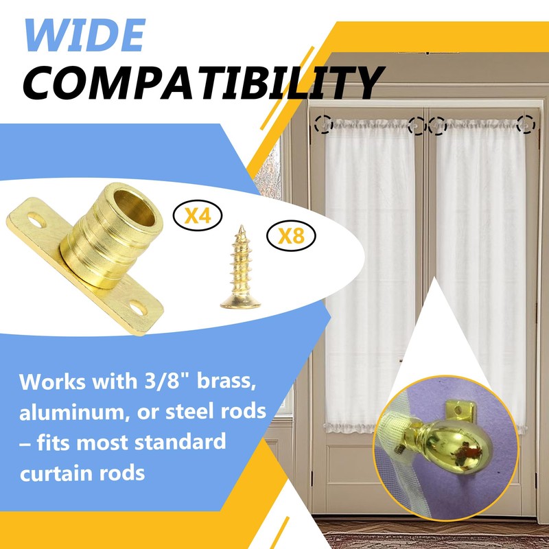 Nvguoes 3/8" Inside Mount Curtain Rod Brackets (4-Pack) 丨Heavy Duty