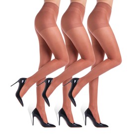 G&Y 3 Pairs Women's Sheer Tights - 20D Control Top Pantyhose with Reinforced Toes(Coffee, S)