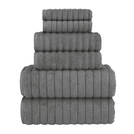 Elegant Comfort 100% Turkish Cotton Corduroy Ribbed Luxury Bath Towels 6-Piece Set, Premium Feel - Quick Dry, Highly Absorbent, Contains 2 Bath Towels, 2 Hand Towels, and 2 Washcloths, Gray