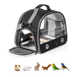 LMSNE Bird Carrier Backpack with Perch, Pet Travel Bag, Lightweight and Breathable Parrot Travel Cage with Stand Tray Shoulder Strap for Small Pets，Black