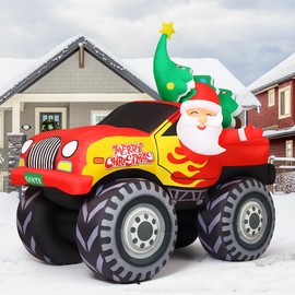 COMIN 7.2 FT Long Christmas Inflatables Outdoor Decorations Blow Up Inflatable Truck Carry Christmas Tree Santa Claus with Built-in LEDs for Christmas Yard Lawn Garden Decorations