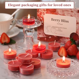 DEVI Strawberry Scented Tealights Candles 48 Pack, 3.5-4 Hours Natural Palm Tea Candles Bulk for Home Scented, Red Small Votives with Essential Oils for Home Aromatherapy, Gifts