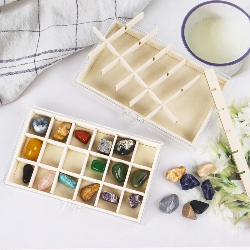 Dmnnlp Display Case for Small Rock, 3 Drawers 54 Grids(3x3.5cm),