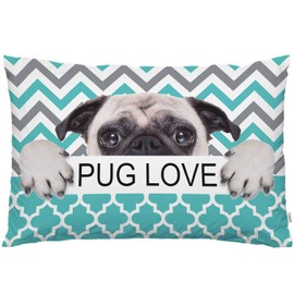 EKOBLA Throw Pillow Cover Pug Love Quote Animal Funny Dog Cute Puppy Cool Pet Chevron Geometric Trellis Decor Lumbar Pillow Case Cushion for Sofa Couch Bed Standard Queen Size 20x30 Inch