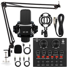 LUVUMVLT Podcast Equipment Bundle, V8 Audio Interface with Cardioid Designer BM800 Mic, Studio Condenser Microphone Perfect for Podcasting, Recording, Singing, Streaming and Gaming