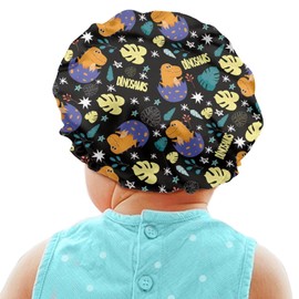 Babrukda Dinosaur Palm Leaf Print Sleep Cap for Kids Adjustable Elastic Band Flat Cap Sleeping for Hair Satin Bonnet Sleeping Beanie Hair Cap Headwear Hat for Girls Boys Toddler Baby