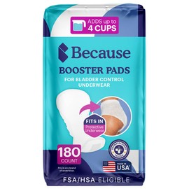 Because Overnight Booster Pads Fit All Adult Diapers, Helps Keep Your Adult Diaper Active All Night, Adds 4 Cups to Incontinence Underwear, Extra Absorbency, 180 Count (Packaging May Vary)