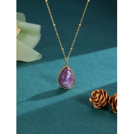 Jovivi Amethyst Crystal Necklace for Women Men Teardrop Natural Healing Crystals Stone Pendant Necklace February Birthstone Gemstone Jewelry