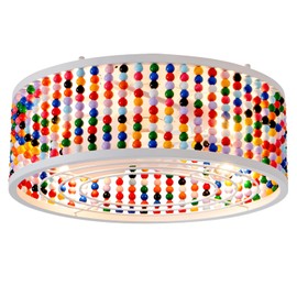 Liokoc Ceiling Fans with Lights and Remote, Caged Ceiling Fan with Handcrafted Beaded Décor 6 Speeds Reversible 19 inches Bulbs Included for Flush Mount Ceiling, Colorful