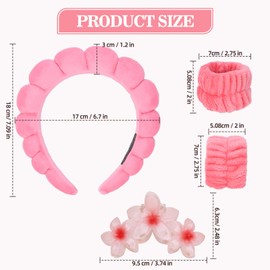 RAISEY 4pack Puffy Spa Sponge Washing Face Headband and Wristband with Hair Claw Clip Bulk Sets (Coral, 18X18X5CM)