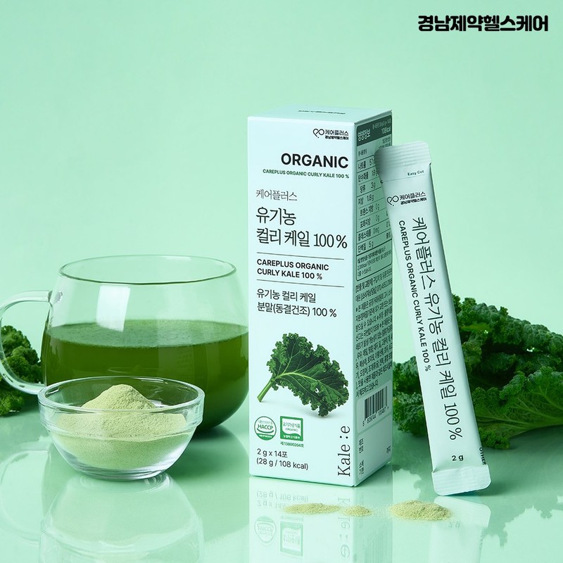 케어플러스 유기농 컬리케일 100% 동결건조 곱슬케일 분말 가루 스틱, 28g,