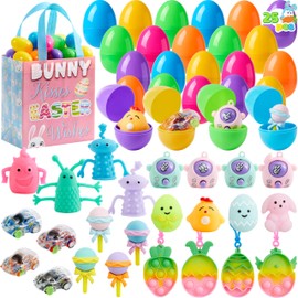 JOYIN 25pcs Prefilled Easter Eggs with Assorted Toys Plus Stickers, Easter Eggs Fillers for Basket Stuffers, Kids Hunt, Party Favors, Classroom Prize Supplies