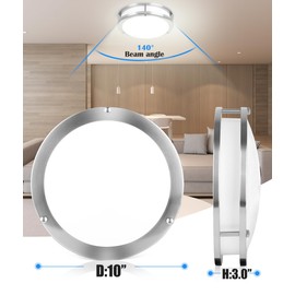 Brushed Nickel Ceiling Light, 10 Inch LED Ceiling Light Fixture for Bathroom,17W, 2700K/3000K/3500K/4000K/5000K Adjustable Ceiling Lighting for Bedroom Kitchen Hallway Living Room