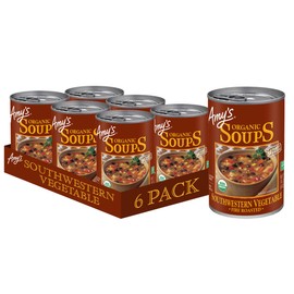 Amy’s Soup, Vegan Fire Roasted Southwestern Vegetable Soup With Organic Black Beans, Gluten Free, Canned Soup, 14.3 Oz (6 Pack)