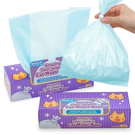 BOS Amazing Odor Sealing Cat Waste Disposal Bags - Durable and Unscented [Size: M, Color: Light blue] (90 Count, Pack of 2) (180 Bags)