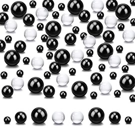 Assorted Round Faux Pearl Beads, Suream 250PCS No Hole Floating Beads with 2300PCS Water Gel Beads for Table Scatters, Candle Centerpieces, Wedding, Birthday, Floral, Brushes Holder (8/14/20mm, Black)