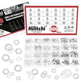 Hilitchi 400PCS 6 Sizes British 304 Stainless Steel External Star Washer Internal Serrated Lock Washer Set Split Washers Quick Speed Locking Washer for Screws Bolts(#6#8#10 1/4” 5/16” 3/8”)