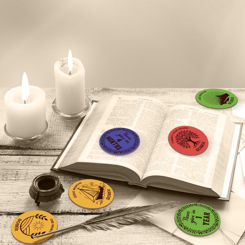28 Pcs Wooden Sobriety Coin Gift Set, Recovery Sobriety Chip