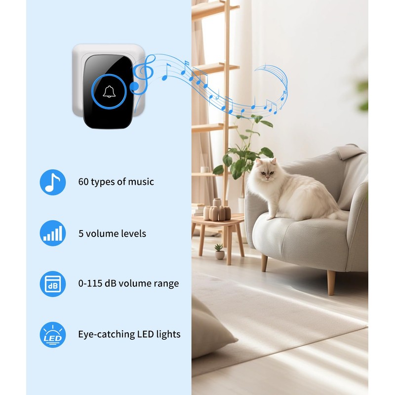 Waterproof Wireless Doorbell Kit, 300m Wireless Range Front Doorbell with