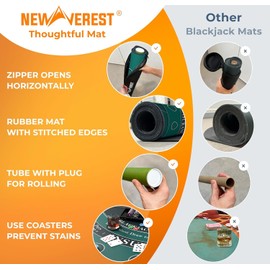 Newverest Blackjack Mat 70" x 35", Blackjack Table Top for Home Game Nights with Friends | Black Jack Casino Table Topper, Poker Mat Layout in Zipper Storage Bag with 8 Coasters in Gift Box (Green)