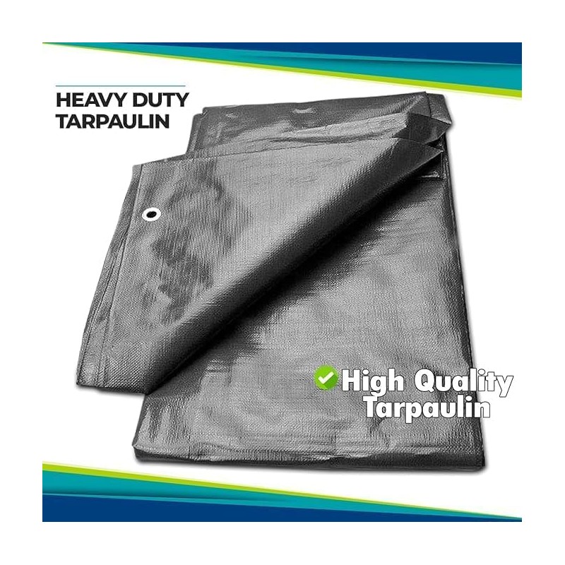 2m x 2m Grey Tarpaulin Cover - 200gsm Thick -