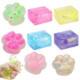 Set of 8 Anti-Stress Toys, 4 Pieces Fufu Squishy and 4 Pieces Fidget Cube for Anxiety and Stress Relief, Colours Send Randomly