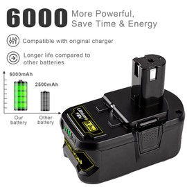 FEOTDN 2 Pack 6.0Ah 18V P108 Battery Compatible with Ryobi 18v Battery ONE+ Lithium P102 P104 P107 P103 P105 P109 P119 P122 Cordless Power Tools Battery Packs