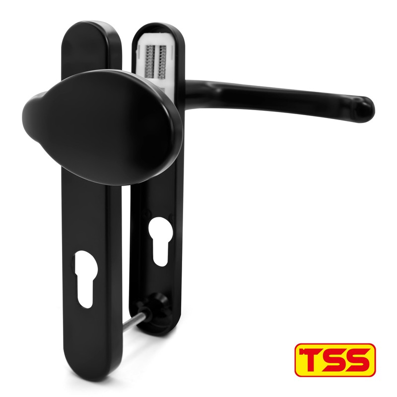 TSS Black UPVC Door Handle Pair Set, Sprung, 92mm PZ