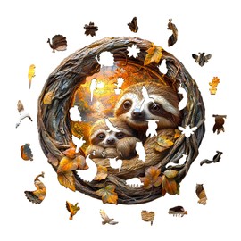 AEEKDOOK Wooden Puzzles for Adults - 100 Pieces 3D Parent-Child Sloth Wooden Puzzle - Unique Animal Shape Wood Cut Puzzles - Eco-Friendly Home Office Decor (S-8.5 * 8.5in)