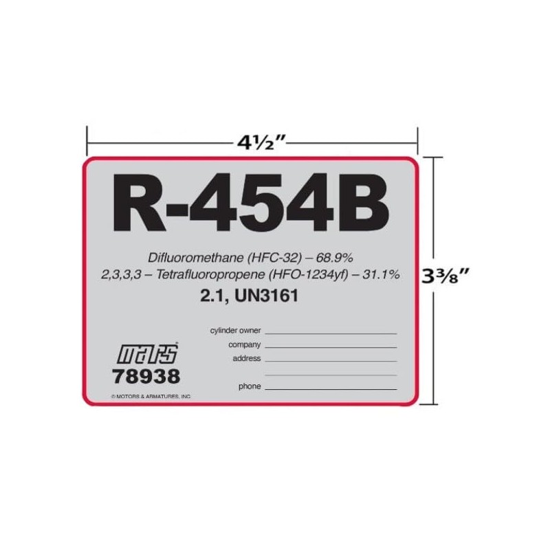 (5) Pack, A2L / R-454B Cylinder Tank HVAC/R Identification Labels
