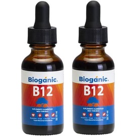 Dúo Pack Vitamina B12 Bioganic Suplemento Alimenticio con Sabor Arándano 2 Envases de Vitamina Líquida Sublingual 120 Porciones por envase de 30 ml Apta para Veganos