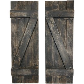 BarnwoodUSA | Rustic Farmhouse Window Shutters (Set of 2) | Made of 100% Reclaimed and Recycled Wood | Rustic Interior Window Shutters | Traditional Country Style Home Decor | Smokey Black